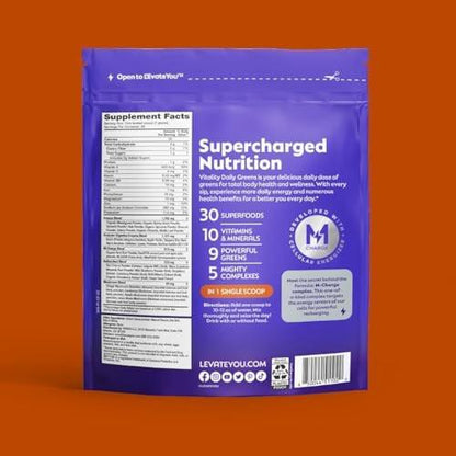 L'Evate You Vitality Daily Greens Powder (28 Servings) 30 Superfoods, 9 Greens - for a Cellular Energy Boost, Powered by M-Charge Complex for All Day Energy (Chocolate)