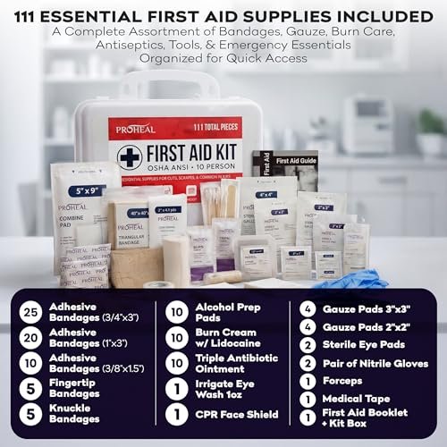 OSHA Compliant First Aid Kit - 10 Person, Type III, ANSI Class A, 111 Pieces Emergency Kit for Business, Office, Home, Vehicle, Truck, Car & Construction Site - Latex Free, Wall Mountable | ProHeal - görsel 11