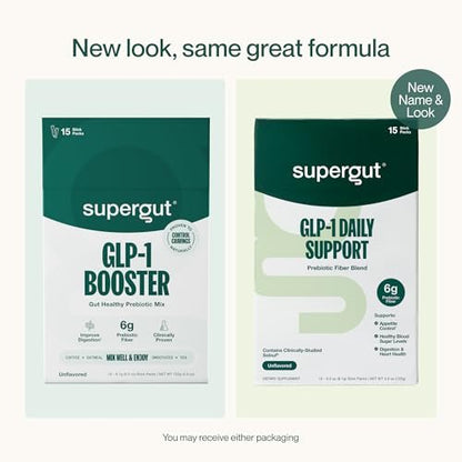 Supergut GLP1 Daily Support - High Fiber GLP-1 Supplement Powder for Women & Men - Sugar-Free Drink Mix for Gut Health (15 Servings)