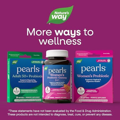 Nature's Way Pearls Probiotic Women's Gummy 3-in-1, Reduces Occasional Bloating*, Supports Digestive & Vaginal Health*, Gluten Free, Orange Flavored, 60 Gummies (Packaging May Vary)