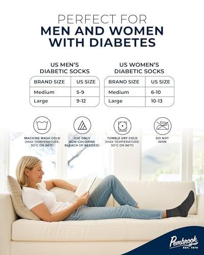 Pembrook Bamboo Viscose Diabetic Socks for Women & Men - 6 Pairs Ankle Socks for Swollen Feet | Neuropathy Socks | Moisture Wicking Diabetes Socks | Tan, Light Tan, Navy, Light Blue, Grey, Light Grey
