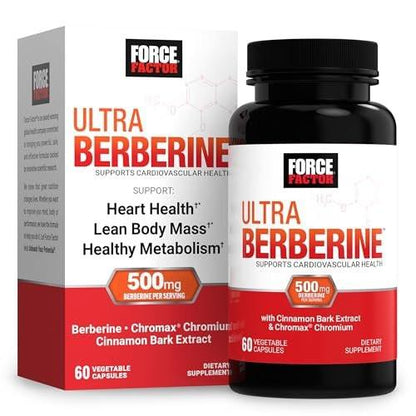 Force Factor Ultra Berberine, Berberine Supplement with 500mg Berberine HCl Plus Chromium & Cinnamon Bark Extract to Support Metabolism & Daily Wellness, Non-GMO, Gluten Free, 60 Vegetable Capsules
