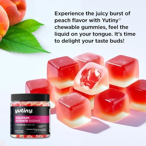 Yutiny Calcium Citrate Filled Gummies, Extra Absorption Calcium Citrate 1000mg with Vitamin D3, K2 & Magnesium, Chewable Supplement for Bone, Muscle Health, 60 Count - görsel 9