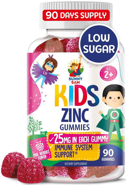 Zinc Gummies for Kids - Chewable Zinc Gummy Supplement for Children Immune Support - Low Sugar Natural Antioxidant Non-GMO Vitamin Chewables for Toddlers & Teens - 90 Gummies