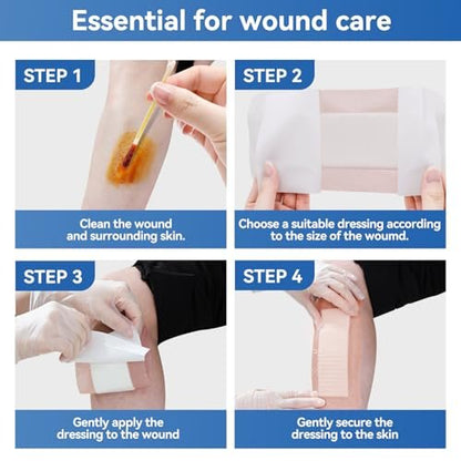 Niceful Silicone Super Absorbent Wound Dressing - 4"×8" Large Absorbant Bandages with Adhesive Borders, FSA HSA Eligible, Wound Care Dressings for Bed Sores Leg Ulcers
