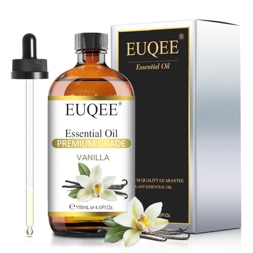EUQEE Vanilla Essential Oil 118 ml Premium Vanilla Oil with Glass Dropper, Great for Diffusers, Aromatherapy, Candle Making, DIY Soap - 4Fl.Oz