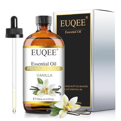 EUQEE Vanilla Essential Oil 118 ml Premium Vanilla Oil with Glass Dropper, Great for Diffusers, Aromatherapy, Candle Making, DIY Soap - 4Fl.Oz