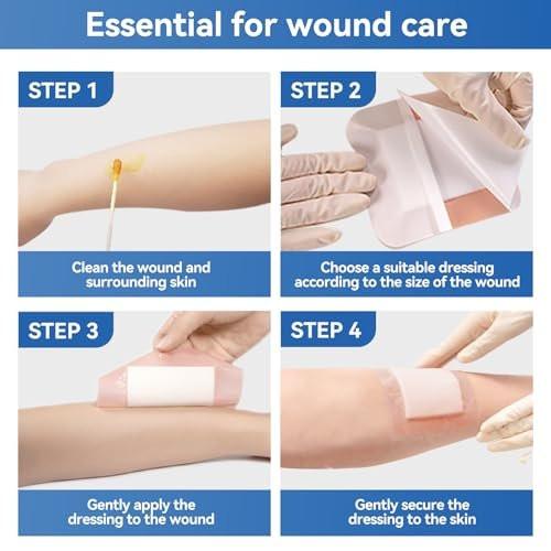 Niceful Silicone Super Absorbent Wound Dressing - 4"x4" Self-Adhesive Bandages for Wound Care, FSA HSA Eligible, Ultra Soft Wound Pads for Bed Sores Leg Ulcers Burns, 10 Pack - görsel 11