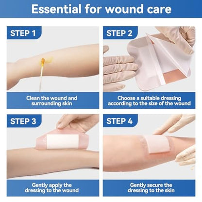 Niceful Silicone Super Absorbent Wound Dressing - 4"×8" Large Absorbant Bandages with Adhesive Borders, FSA HSA Eligible, Wound Care Dressings for Bed Sores Leg Ulcers