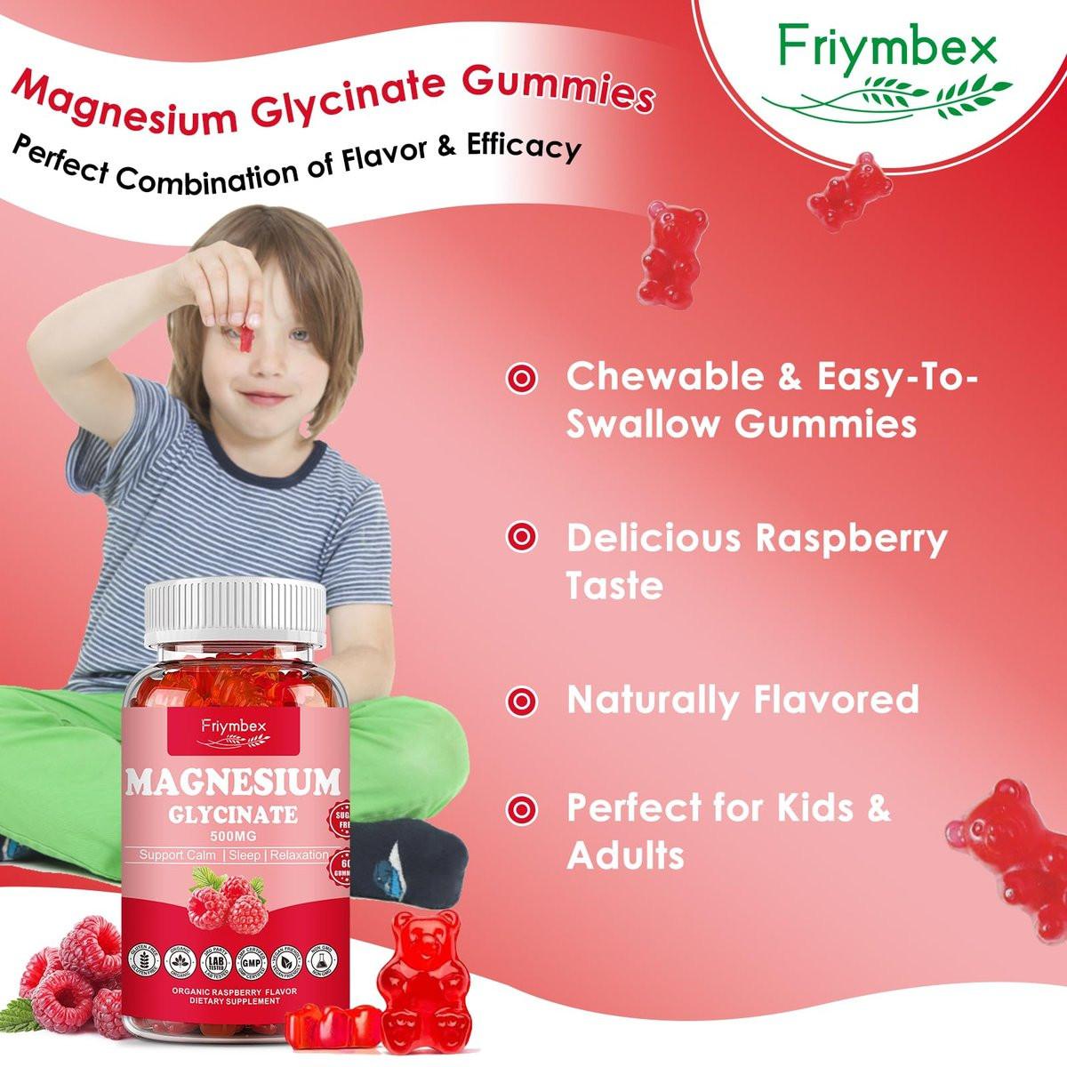 Magnesium Glycinate Gummies 500mg | Relaxation Calm Magnesium Gummies | Sugar-Free | Non-GMO | Gluten-Free | Vegan-Friendly for Adults & Kids (60 Raspberry Gummies) - görsel 10