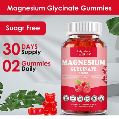 Magnesium Glycinate Gummies 500mg | Relaxation Calm Magnesium Gummies | Sugar-Free | Non-GMO | Gluten-Free | Vegan-Friendly for Adults & Kids (60 Raspberry Gummies)