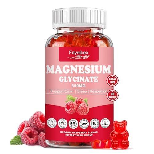 Magnesium Glycinate Gummies 500mg | Relaxation Calm Magnesium Gummies | Sugar-Free | Non-GMO | Gluten-Free | Vegan-Friendly for Adults & Kids (60 Raspberry Gummies) - görsel 1