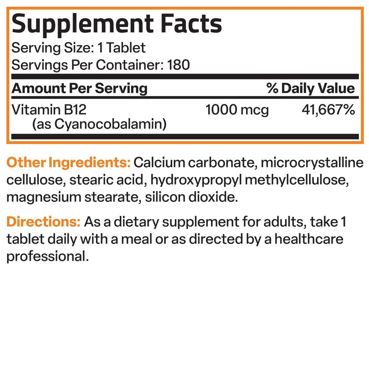 Bronson Vitamin B12 1000 mcg Sustained Release Premium Non GMO Tablets Supports Nervous System, Healthy Brain Function and Energy Production, 250 Count - görsel 9