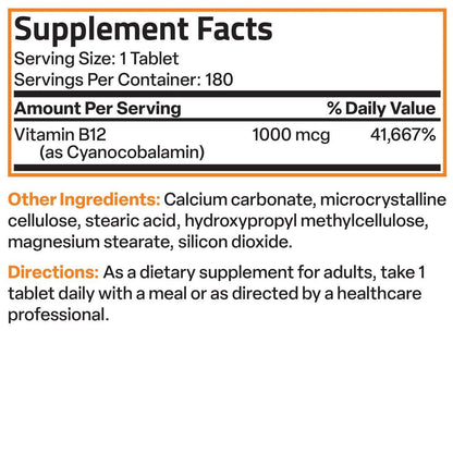 Bronson Vitamin B12 1000 mcg Sustained Release Premium Non GMO Tablets Supports Nervous System, Healthy Brain Function and Energy Production, 250 Count