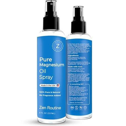 Pure Magnesium Oil Spray for Leg Cramps, Sleep, Body & Feet – Premium Zechstein USP Grade Topical Magnesium Chloride – Extra Strength, Less Sting – 100% Organic & Natural – 8oz — Made in USA