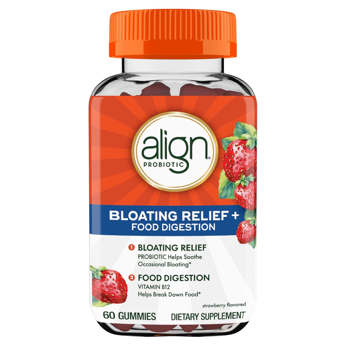 Align Probiotic, Bloating Relief + Food Digestion, Probiotics for Women and Men, Probiotic Helps Soothe Occasional Bloating*, With Vitamin B12 to Help Break Down Food into Cellular Energy*, 60 Gummies - görsel 5