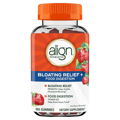 Align Probiotic, Bloating Relief + Food Digestion, Probiotics for Women and Men, Probiotic Helps Soothe Occasional Bloating*, With Vitamin B12 to Help Break Down Food into Cellular Energy*, 60 Gummies