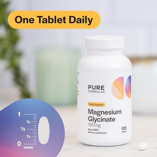 PureFormulas Magnesium Glycinate 100 mg Daily Support for Stress, Nerves, Sleep, Muscles, Metabolism Pure Magnesium Glycinate Supplement for Women and Men Magnesio Non-GMO 120 Tablets - görsel 8