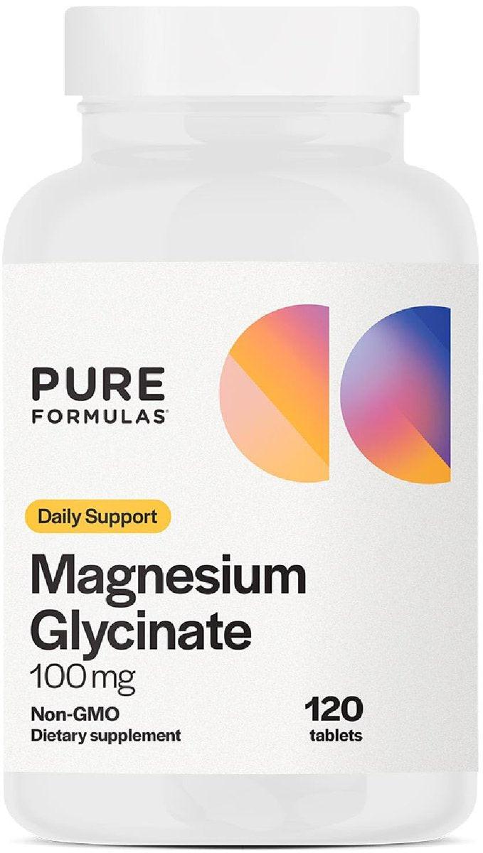 PureFormulas Magnesium Glycinate 100 mg Daily Support for Stress, Nerves, Sleep, Muscles, Metabolism Pure Magnesium Glycinate Supplement for Women and Men Magnesio Non-GMO 120 Tablets - görsel 1
