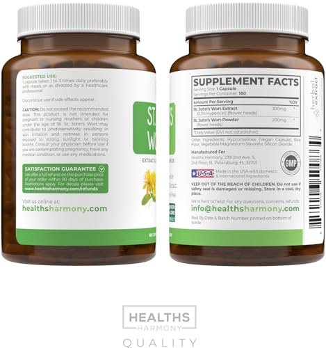 St John's Wort Capsules - Powerful & Potent Saint John's Wort Extract & Whole Herb Complex Standardized to 900mcg Hypericin for Balancing Daily Mood Support - Vegan Non-GMO & Lab Verified (180 Caps) - görsel 2