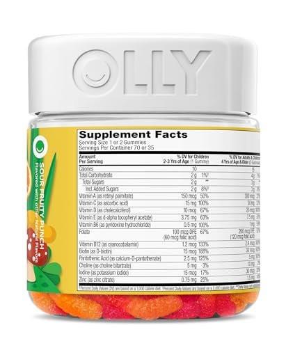 OLLY Kids Multivitamin Gummy Worms, Overall Health and Immune Support, Vitamins and Minerals A, C, D, E, Bs and Zinc, Kids Chewable Supplement, Sour Fruit Punch, 45 Day Supply - 100 Count - görsel 12