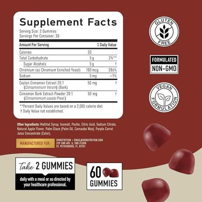 SMNutrition Sugar-Free Cinnamon Gummies with Ceylon Cinnamon & Cassia Complex | Sugar-Free Lifestyle Supplement & Guilt-Free Apple Pie Flavor with Chromium | Vegan, Non-GMO, Gluten-Free | 60 Gummies