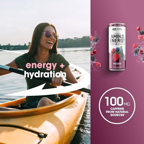 Optimum Nutrition Amino Energy Sparkling Hydration Drink, Electrolytes, Caffeine, Amino Acids, BCAAs, Sugar Free, Berry Burst, 12 Fl Oz, 12 Pack - görsel 9