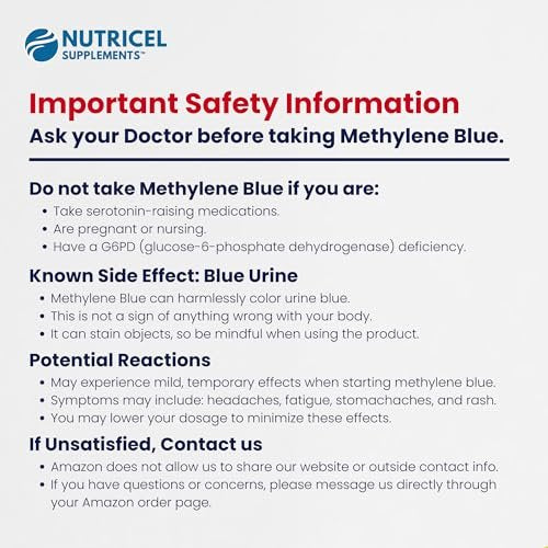 Nutricel Supplements Methylene Blue Capsules - Pharmaceutical Grade Supplement - Made in America - 12mg (USP Grade) with Vitamin C Ester Enhanced Absorption - Third Party Tested (60ct) - görsel 4