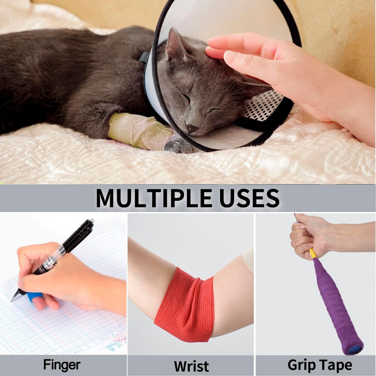12 Pack Self Adhesive Bandage Wrap 1 Inch Cohesive Bandage Self Adherent Vet Wrap for Dog Pets Elastic Bandage Finger Tape Self Stick Wrap for First Aid Sports Athletic Tape (Mixed Colors) - görsel 11