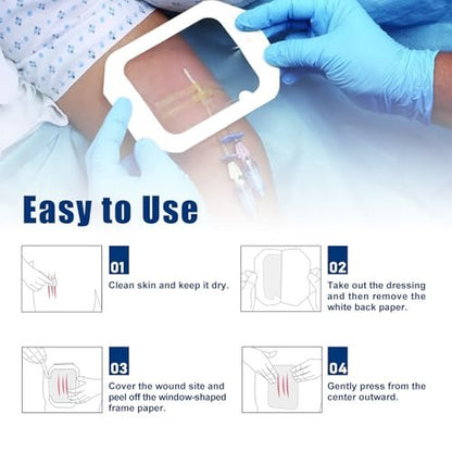 Ceeport Transparent Film Dressing 6'' x 8'', 20 Packs Waterproof Wound Bandage Adhesive Patches, Wound Cover Patches for Post Surgical Shower, IV Shield, Tattoo Aftercare Bandage