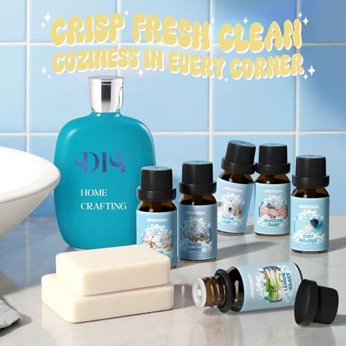 ARVIDSSON Clean Essential Oils Set - Natural Fragrance Oil for Diffuser, Soap Making - Fresh Linen, Clean Home, Fresh Cotton, Soft Powder, Blossom Soap, Lemongrass, Refreshing Scented Oils for Home - görsel 8