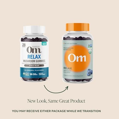 OM MUSHROOM SUPERFOOD Relax Gummies – USA Grown Organic Reishi & Ashwagandha – Supports Stress Relief, Relaxation & Mood Support – Blueberry Flavor – 28 Servings, 56 Count
