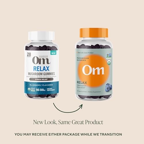 OM MUSHROOM SUPERFOOD Relax Gummies – USA Grown Organic Reishi & Ashwagandha – Supports Stress Relief, Relaxation & Mood Support – Blueberry Flavor – 28 Servings, 56 Count - görsel 1