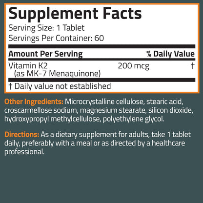 Bronson Vitamin K2 MK-7 200mcg Extra Strength, 60 Vegetarian Tablets