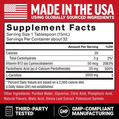 Force Factor L-Carnitine Liquid 3000mg, Maximum Strength Supplement to Support Fat Metabolism, Cellular Energy & Muscle Recovery, High Absorbing, Non-GMO, Orange Flavor, 16 oz Bottle