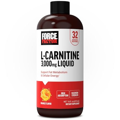 Force Factor L-Carnitine Liquid 3000mg, Maximum Strength Supplement to Support Fat Metabolism, Cellular Energy & Muscle Recovery, High Absorbing, Non-GMO, Orange Flavor, 16 oz Bottle - görsel 1