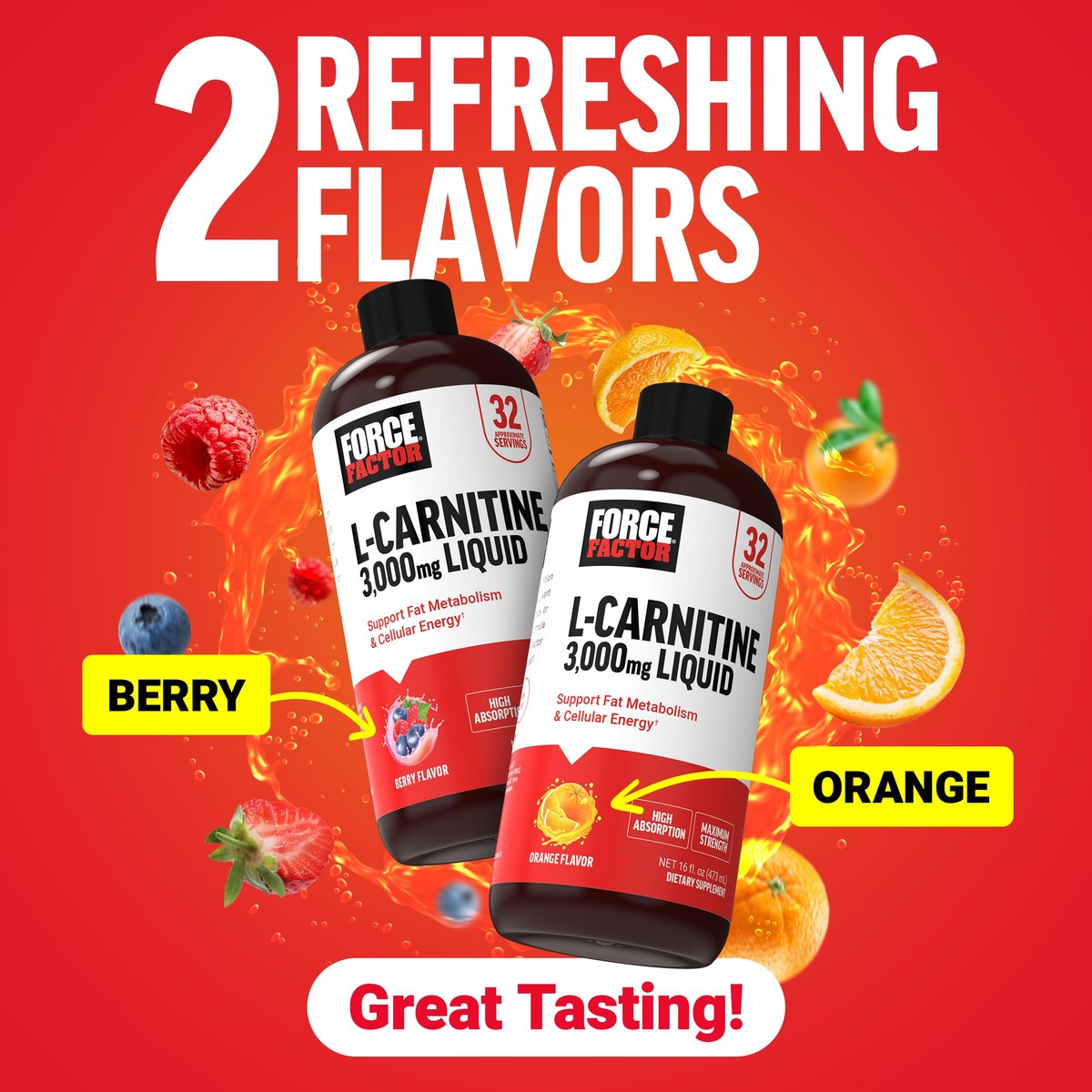 Force Factor L-Carnitine Liquid 3000mg, Maximum Strength Supplement to Support Fat Metabolism, Cellular Energy & Muscle Recovery, High Absorbing, Non-GMO, Orange Flavor, 16 oz Bottle - görsel 8