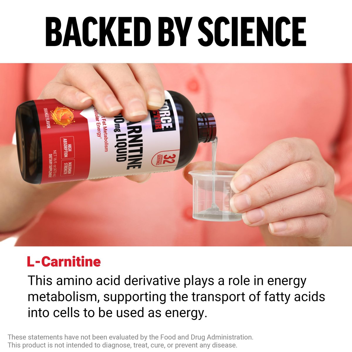 Force Factor L-Carnitine Liquid 3000mg, Maximum Strength Supplement to Support Fat Metabolism, Cellular Energy & Muscle Recovery, High Absorbing, Non-GMO, Orange Flavor, 16 oz Bottle - görsel 6