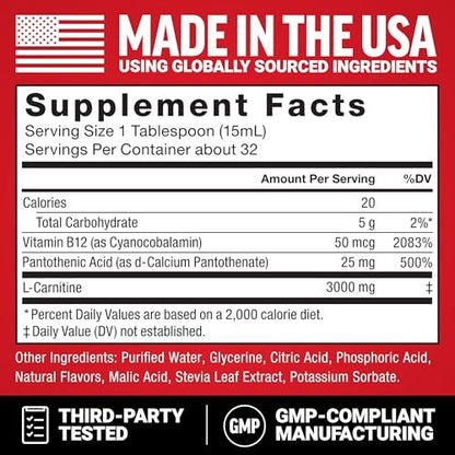 Force Factor L-Carnitine Liquid 3000mg, Maximum Strength Supplement to Support Fat Metabolism, Cellular Energy & Muscle Recovery, High Absorbing, Non-GMO, Orange Flavor, 16 oz Bottle