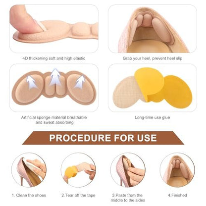 Riootlnm Heel Pads for Shoes Too Big, Inserts for Loose Shoes, Grips Protectors for Blisters Pain, Filler Make Fit Tighter, Prevent Rubbing and Slip for Women Men (4 Pairs Rosy Brown)