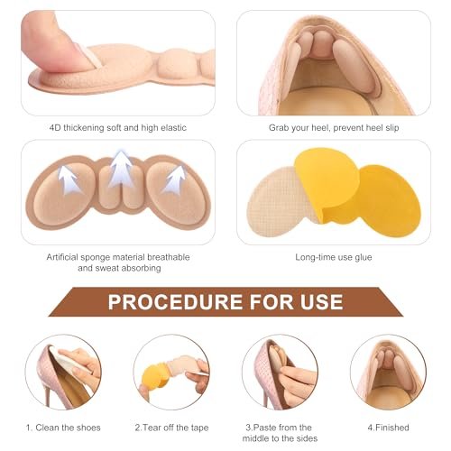 Riootlnm Heel Pads for Shoes Too Big, Inserts for Loose Shoes, Grips Protectors for Blisters Pain, Filler Make Fit Tighter, Prevent Rubbing and Slip for Women Men (4 Pairs Rosy Brown) - görsel 9