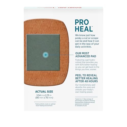 BAND-AID Brand Pro Heal Adhesive Waterproof Bandages, Hydrocolloid Gel Patch for First Aid, Clinically Tested for Better Healing of Minor Blisters and Wounds, Extra Large, 5 Count