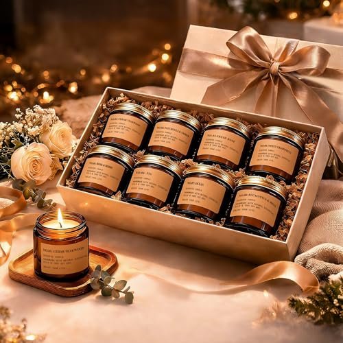 Scented Candles for Home, 8 Pack Soy Wax Candle Set, Scented Candles Gift Set, Aromatherapy Candles, Amber Jar Vintage Apothecary Style, 8 Scents Gift Set - görsel 13