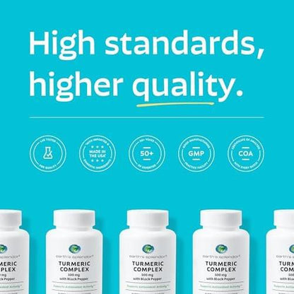 Earth's Splendor Turmeric Complex 500mg with Black Pepper, 90 Capsules - Supports Antioxidant Activity and Joint Health* - 1.5 Month Supply