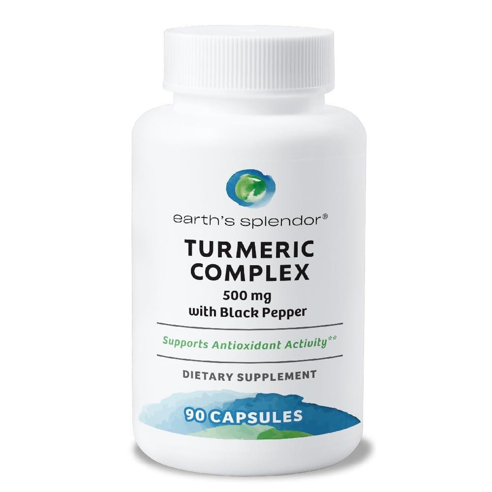 Earth's Splendor Turmeric Complex 500mg with Black Pepper, 90 Capsules - Supports Antioxidant Activity and Joint Health* - 1.5 Month Supply - görsel 1
