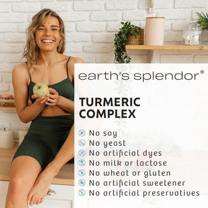Earth's Splendor Turmeric Complex 500mg with Black Pepper, 90 Capsules - Supports Antioxidant Activity and Joint Health* - 1.5 Month Supply