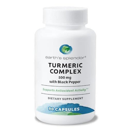 Earth's Splendor Turmeric Complex 500mg with Black Pepper, 90 Capsules - Supports Antioxidant Activity and Joint Health* - 1.5 Month Supply