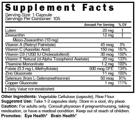 Nature's Fusions Nutri Lutein 20mg Eye Vitamins Complex - Triple Carotenoid Formula - Lutein and Zeaxanthin - Contains Zinc, Vitamins A,C,D3,E, Folate - 60 Capsules - Eye Health Supplements - görsel 1
