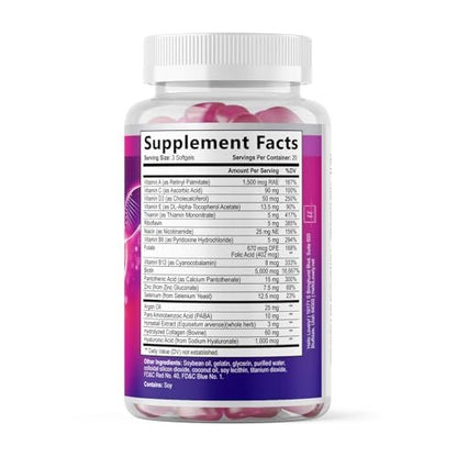 Hair Vitamins for Women for Hair Growth - Argan-Infused Supplement with Collagen, Biotin and Hyaluronic Acid - Supports Faster Hair Growth, Skin & Nails Beauty Vitamins, Bottled in USA - 60 Softgels