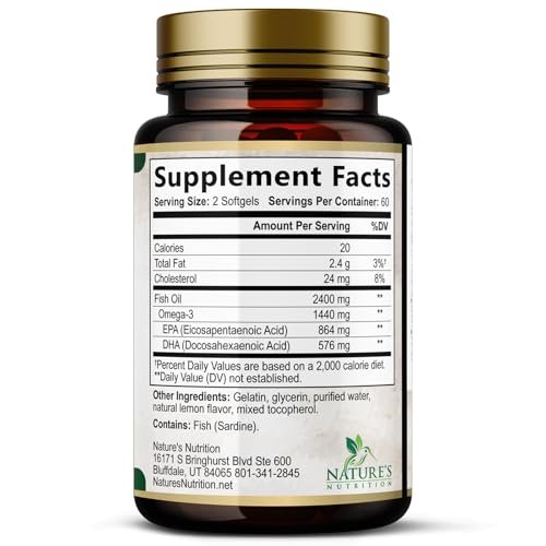 Omega 3 Fish Oil Supplements - 2400mg Fish Oil Per Serving - Triple Strength Omega-3 with EPA & DHA Fatty Acids - Natural Heart, Brain & Immune Support - Wild Caught, Bottled in USA - 120 Softgels - görsel 1
